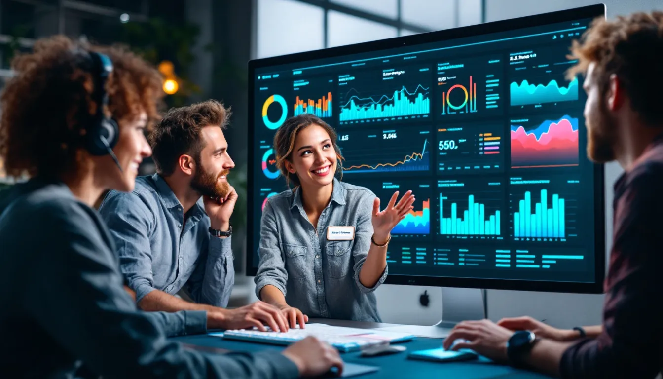 marketer planning workflow with computer and notebook