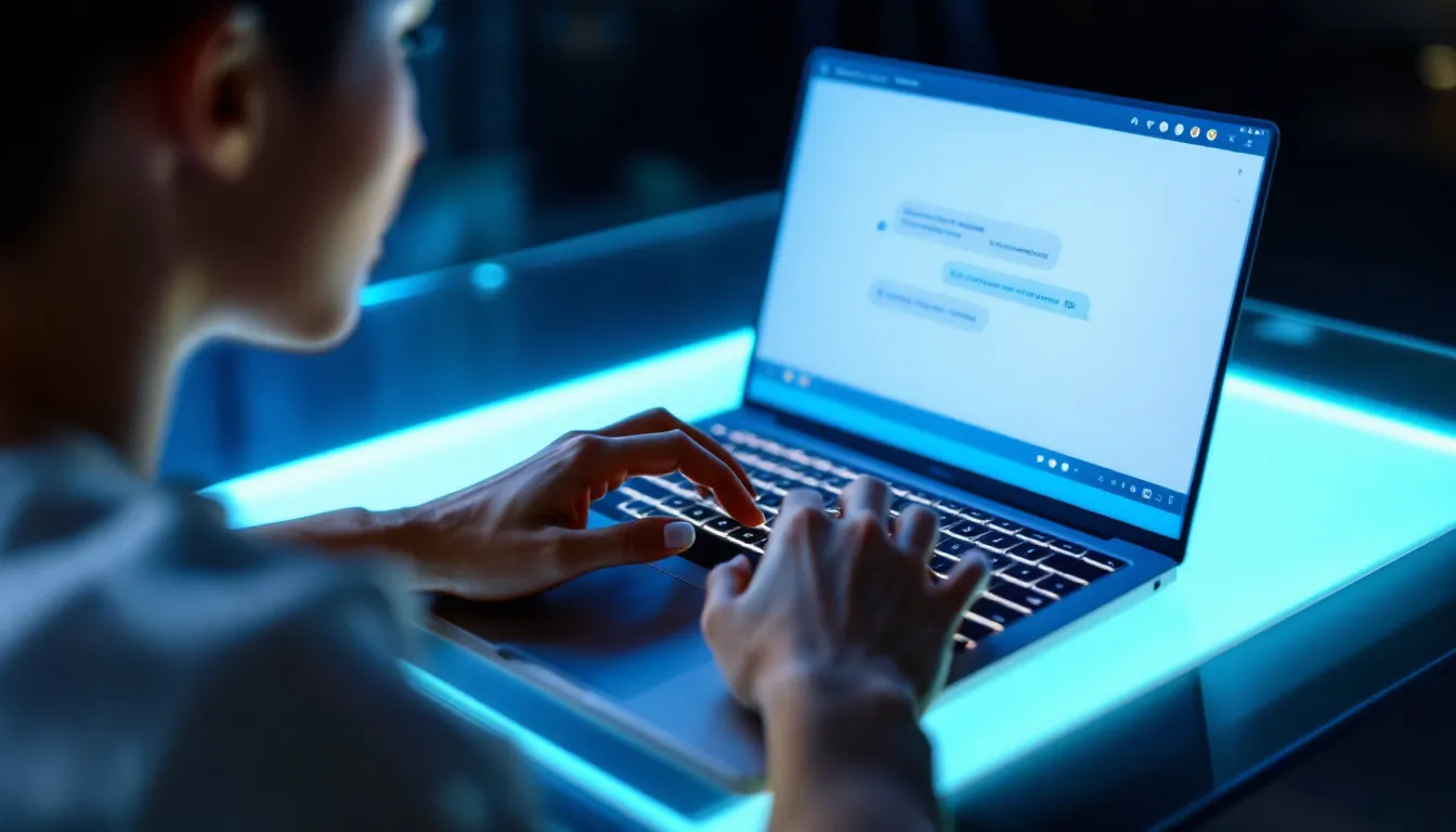 ai assistant hologram projecting from laptop