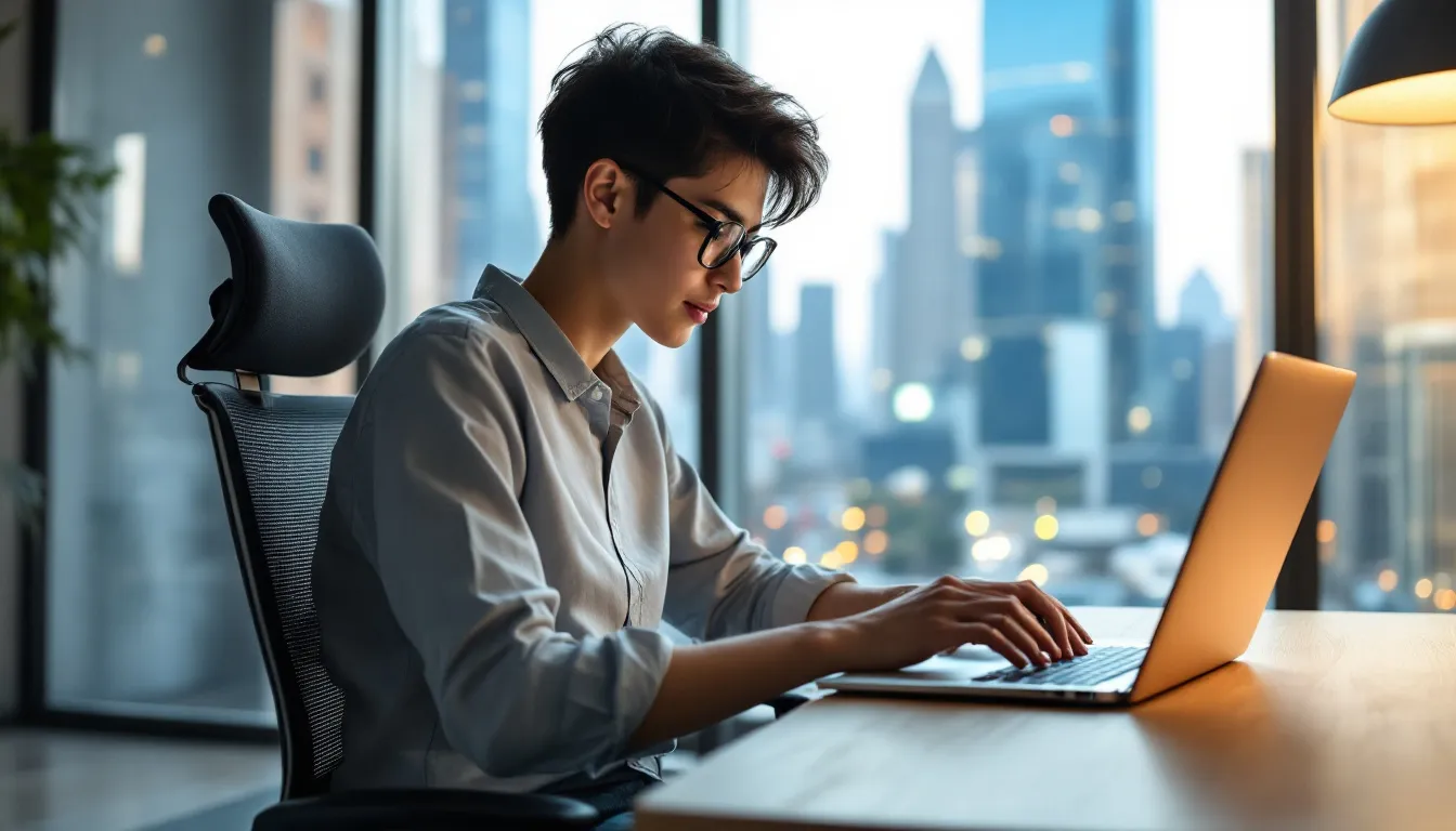 person typing on laptop in office