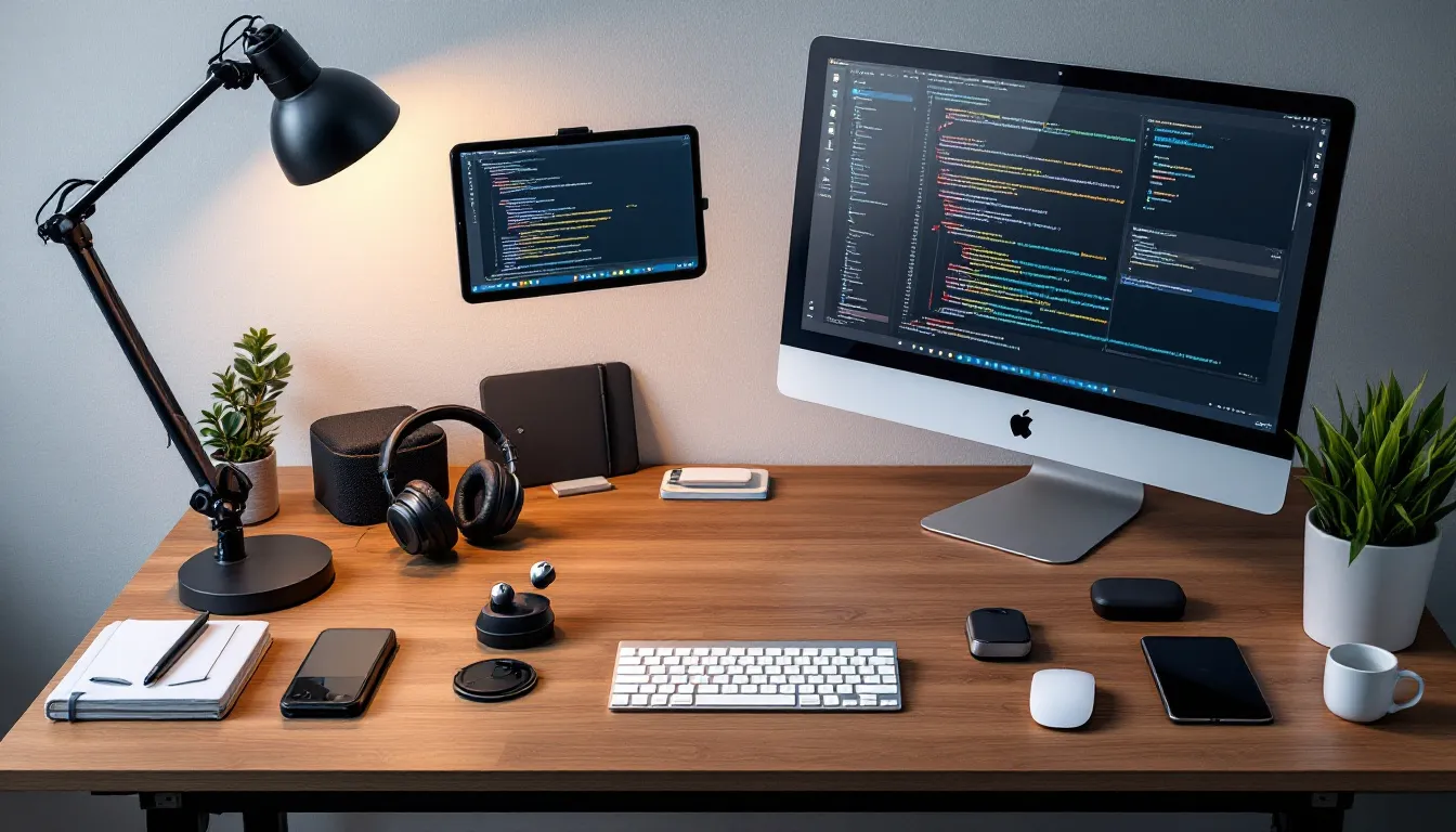 laptop on desk with marketing dashboard