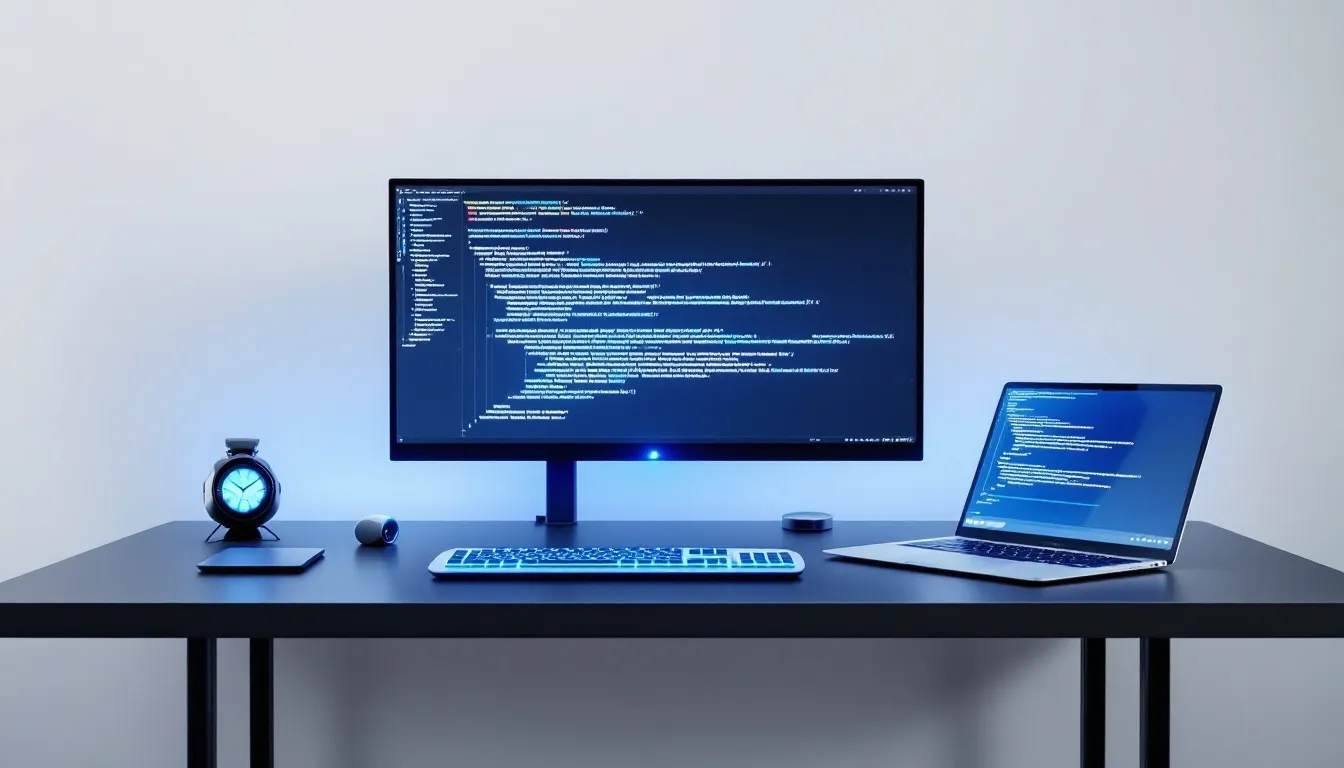 modern workspace with multiple tech devices