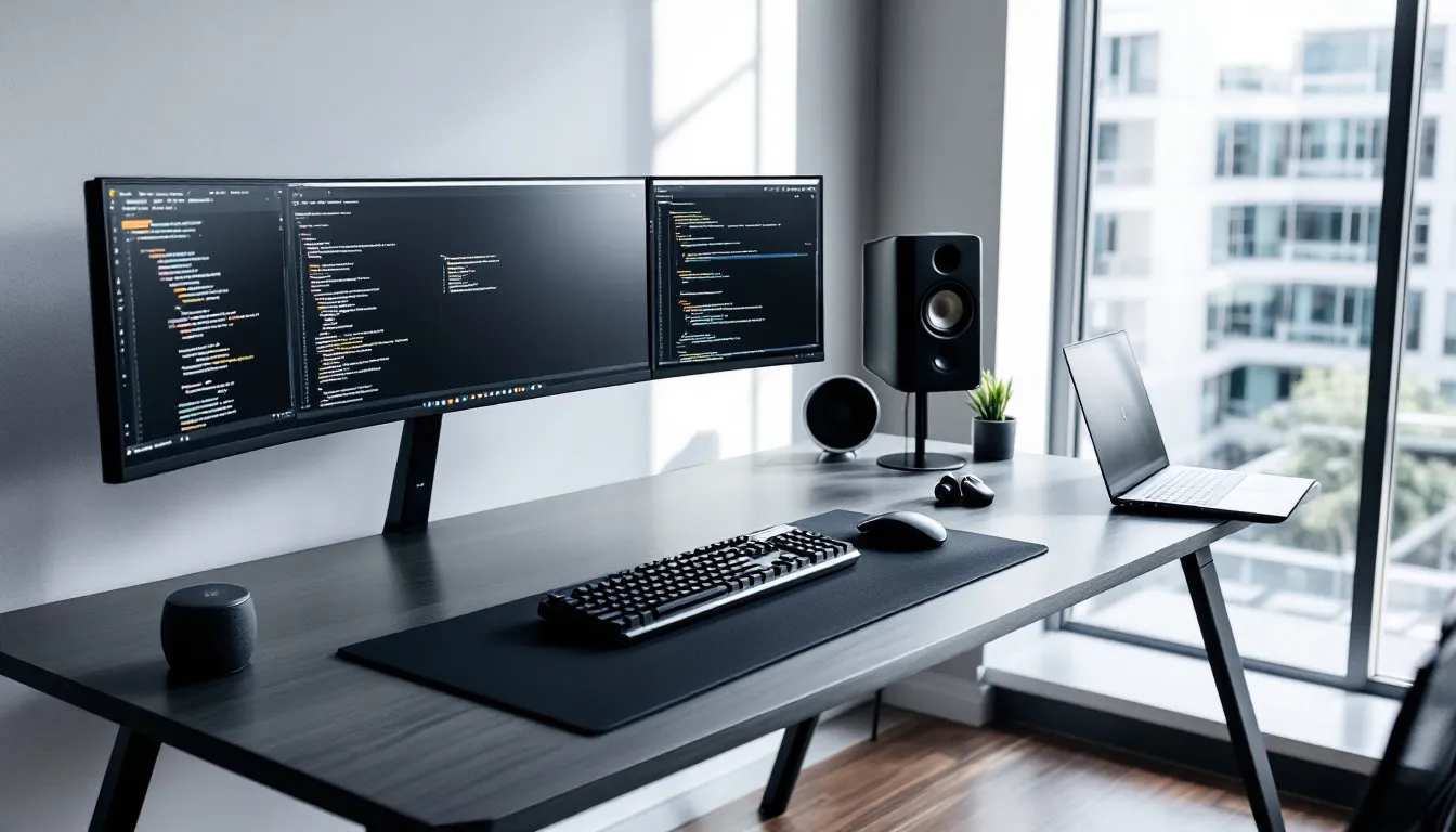 office desk with modern ai gadgets