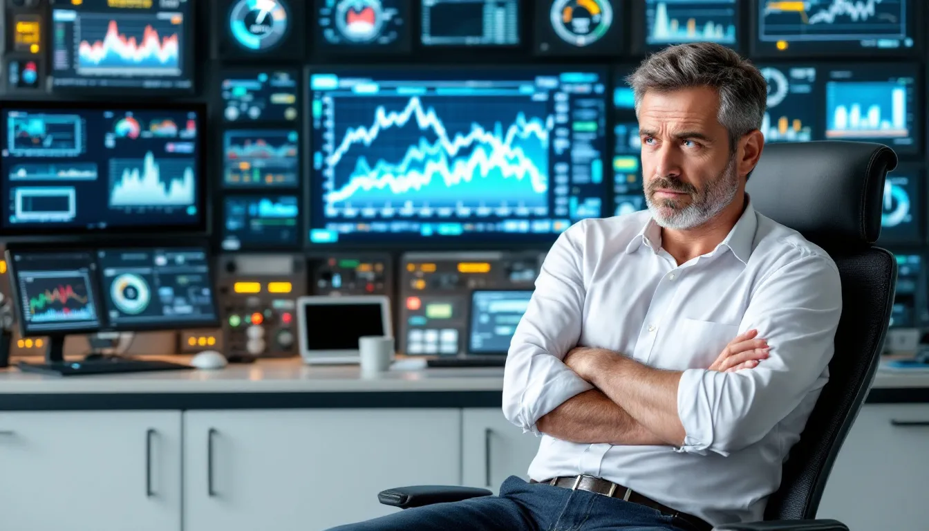 businessman analyzing digital marketing screen