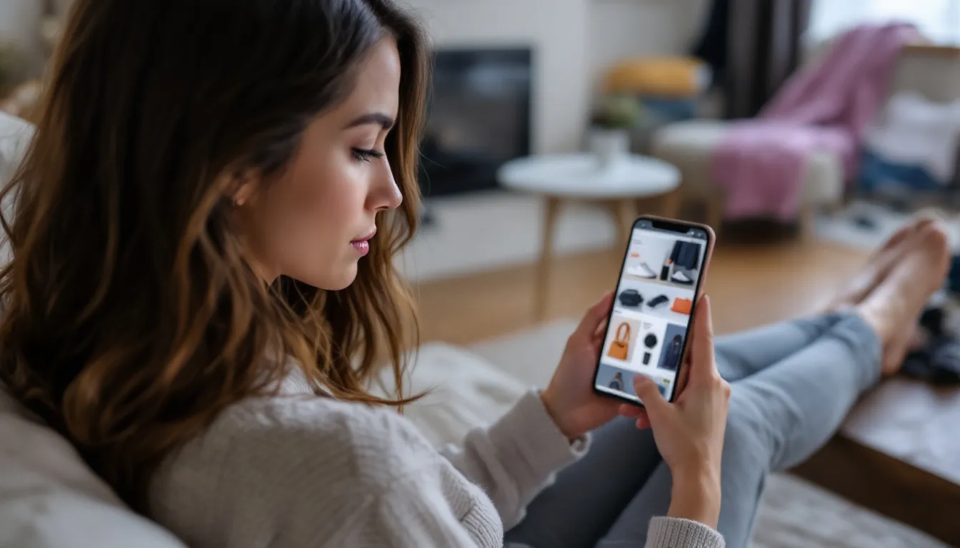 Casual user browsing product collages on phone