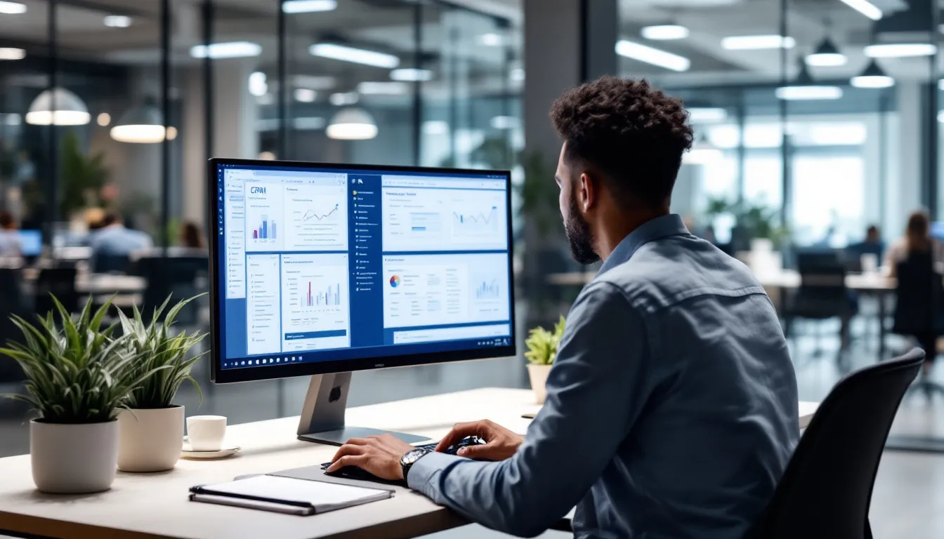 Coworkers reviewing analytics on laptop