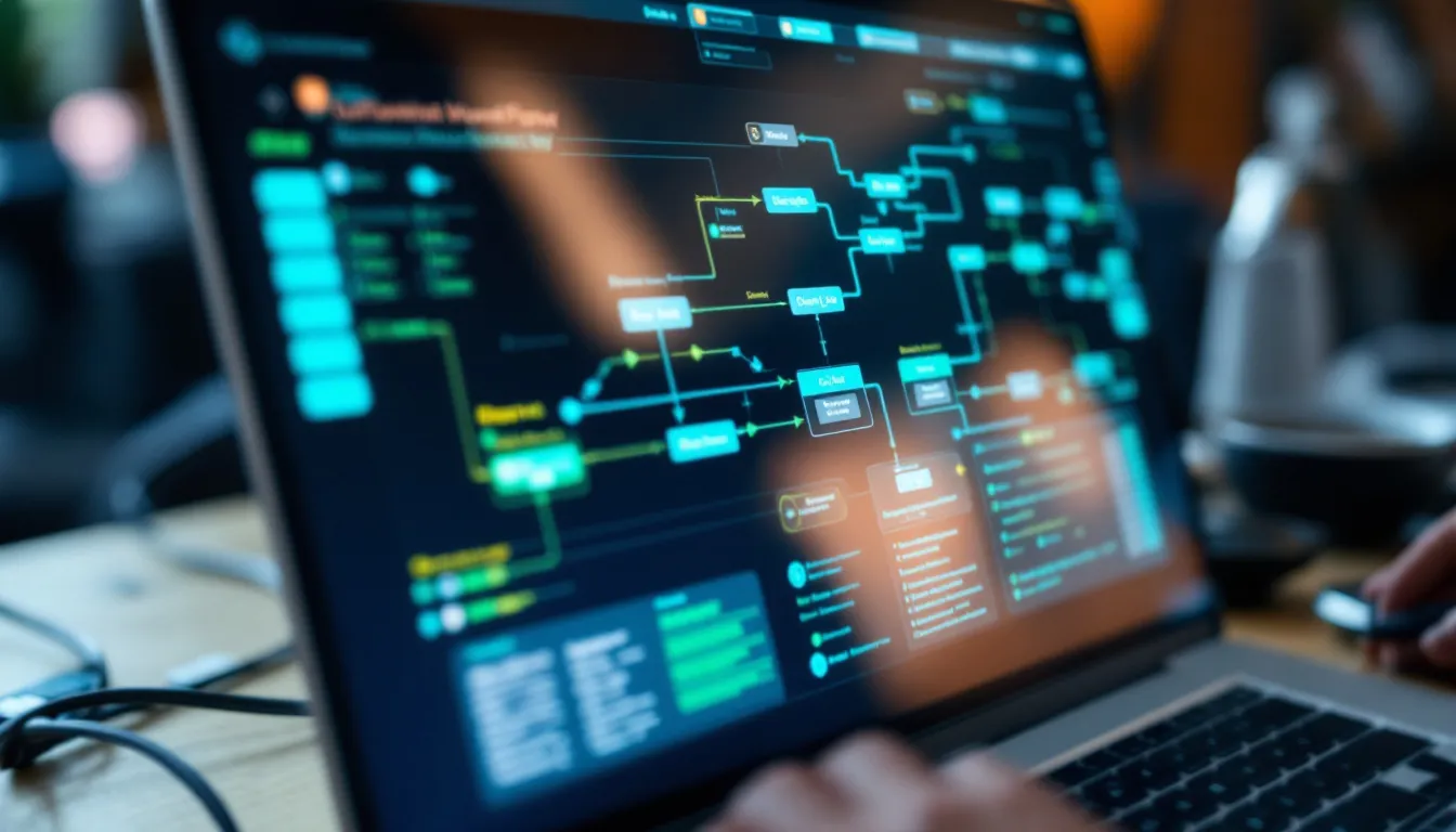 Modern office with crm software on screen