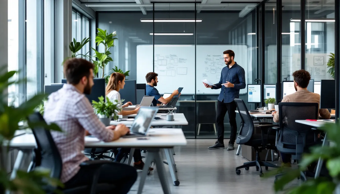 Small team working in startup office