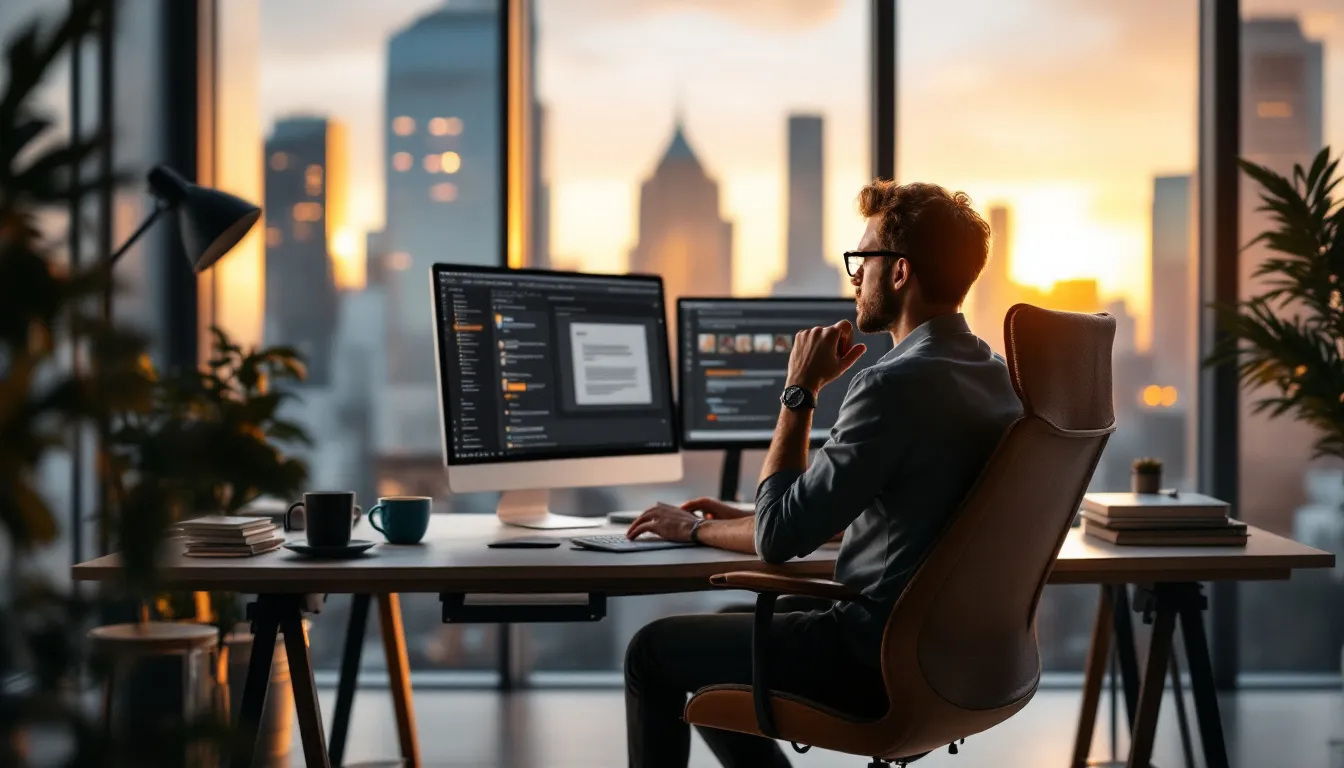 person writing blog post at desk