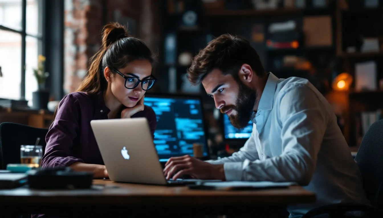 team comparing software on laptop screens