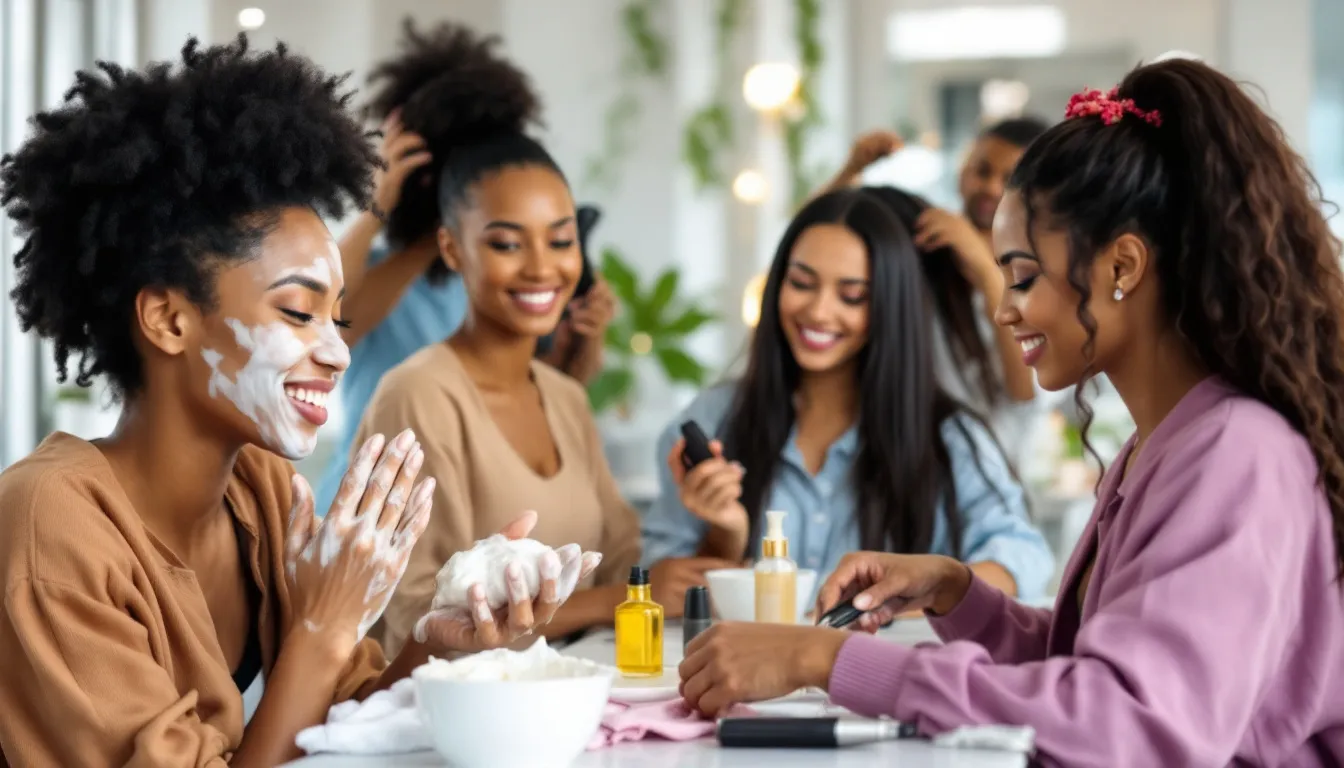 Diverse women using haircare products