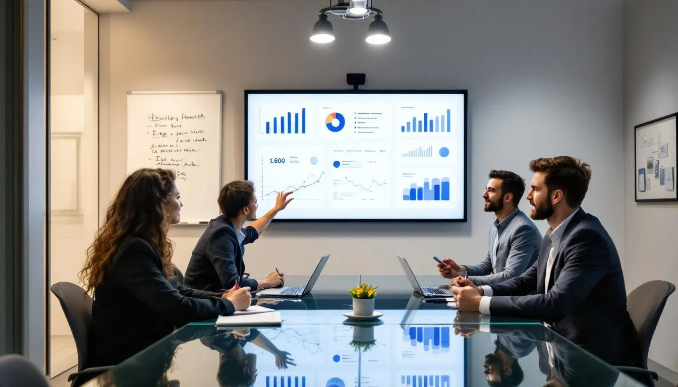 team brainstorming with sticky notes on wall