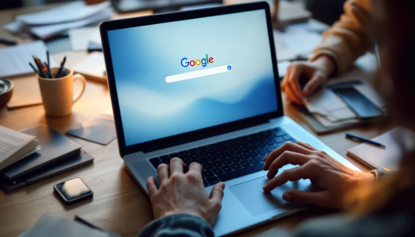 person typing search bar on computer