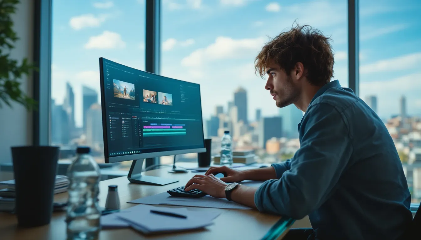 smiling person holding phone watching video