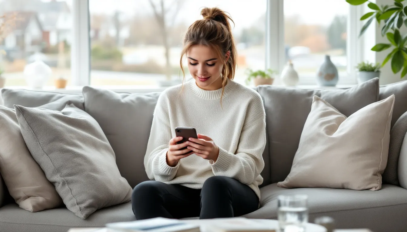 teenager using phone on bed