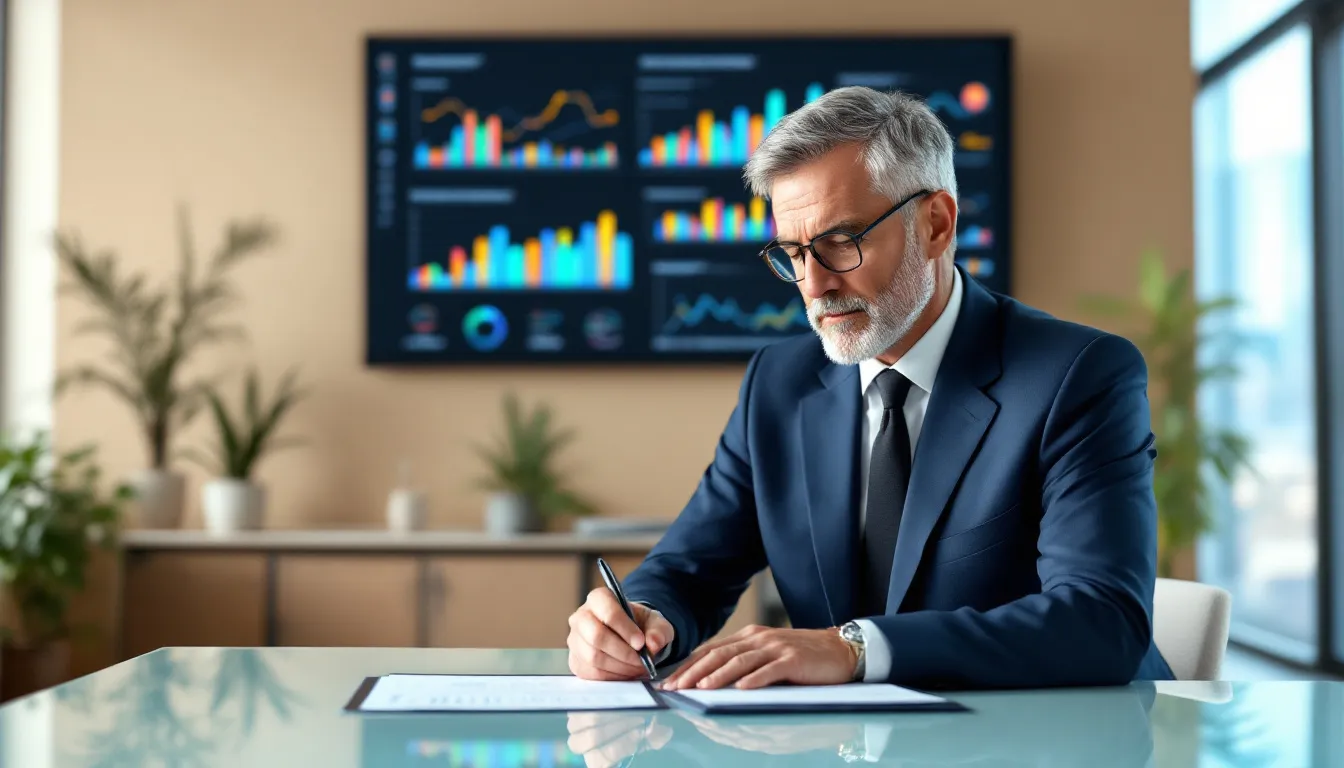 business person reviewing marketing graphs