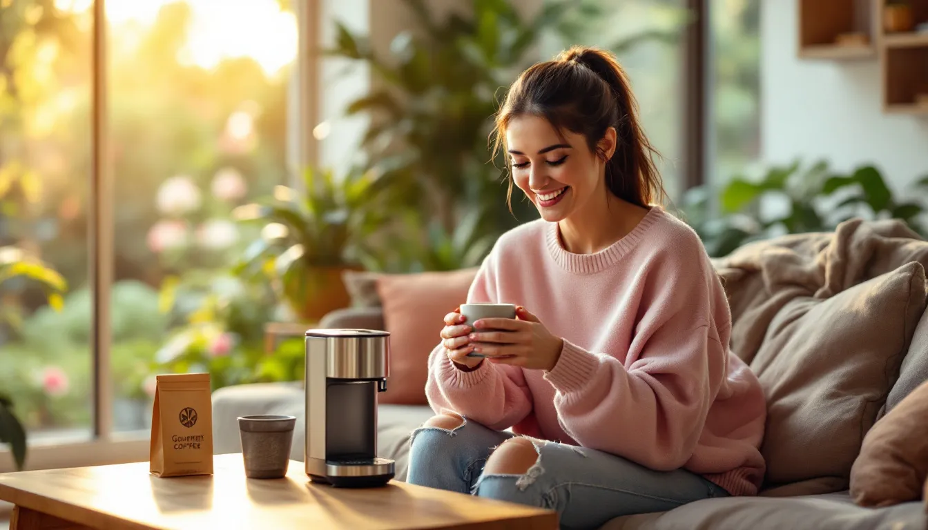 smiling woman using product genuinely at home