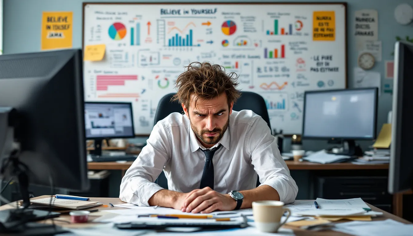 overwhelmed marketer surrounded by search charts