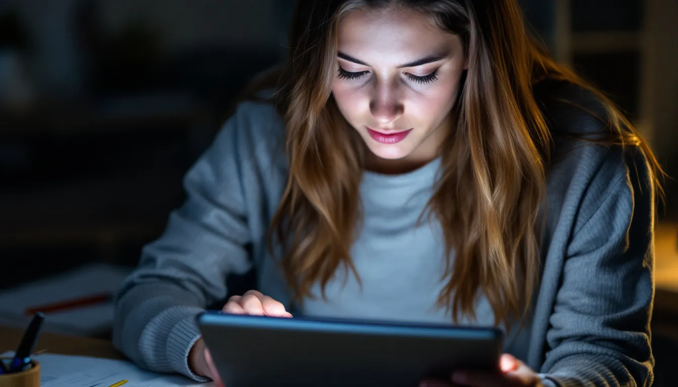 person scanning web page on tablet