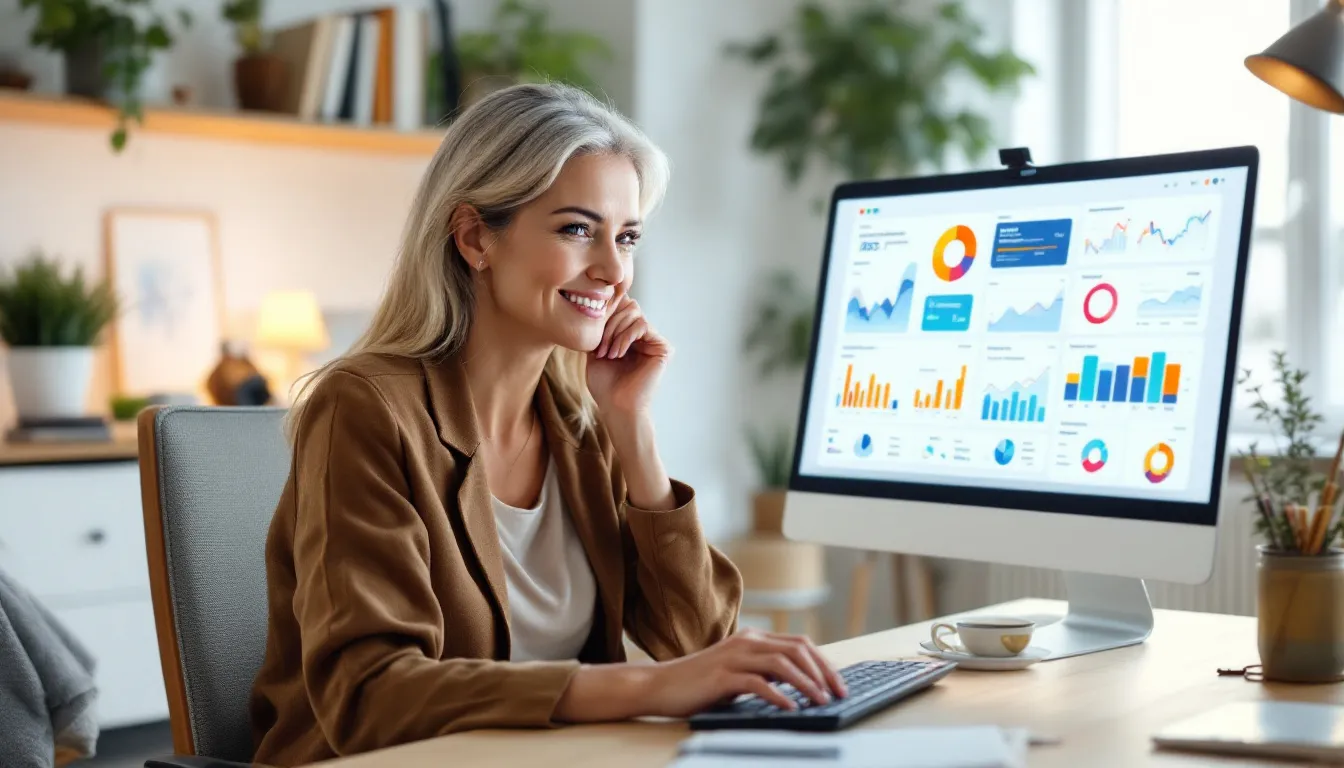 Small business owner reviewing digital dashboard