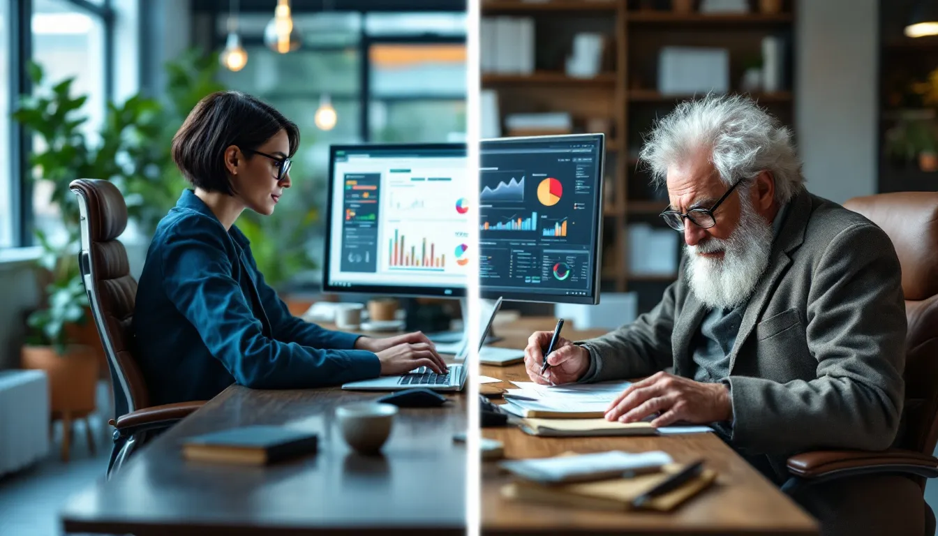 Split screen of modern vs old analytics tools