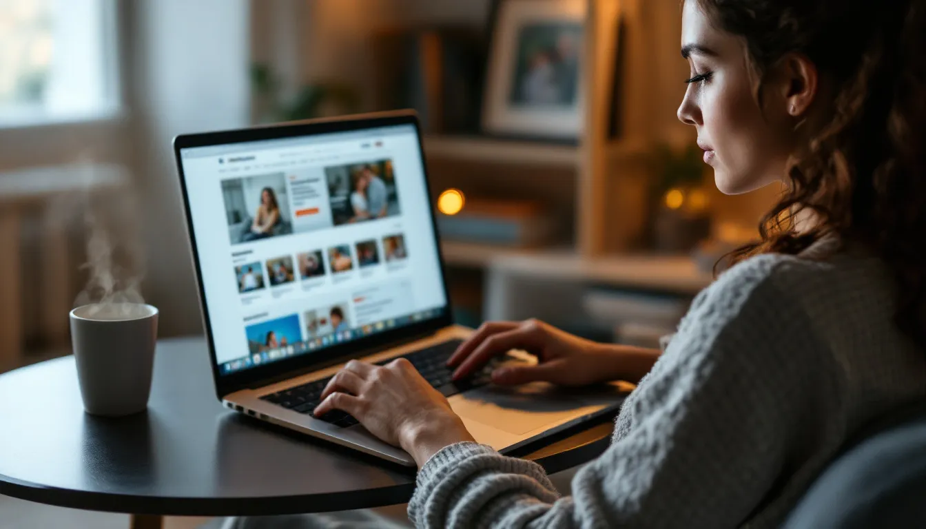 Person browsing website on laptop