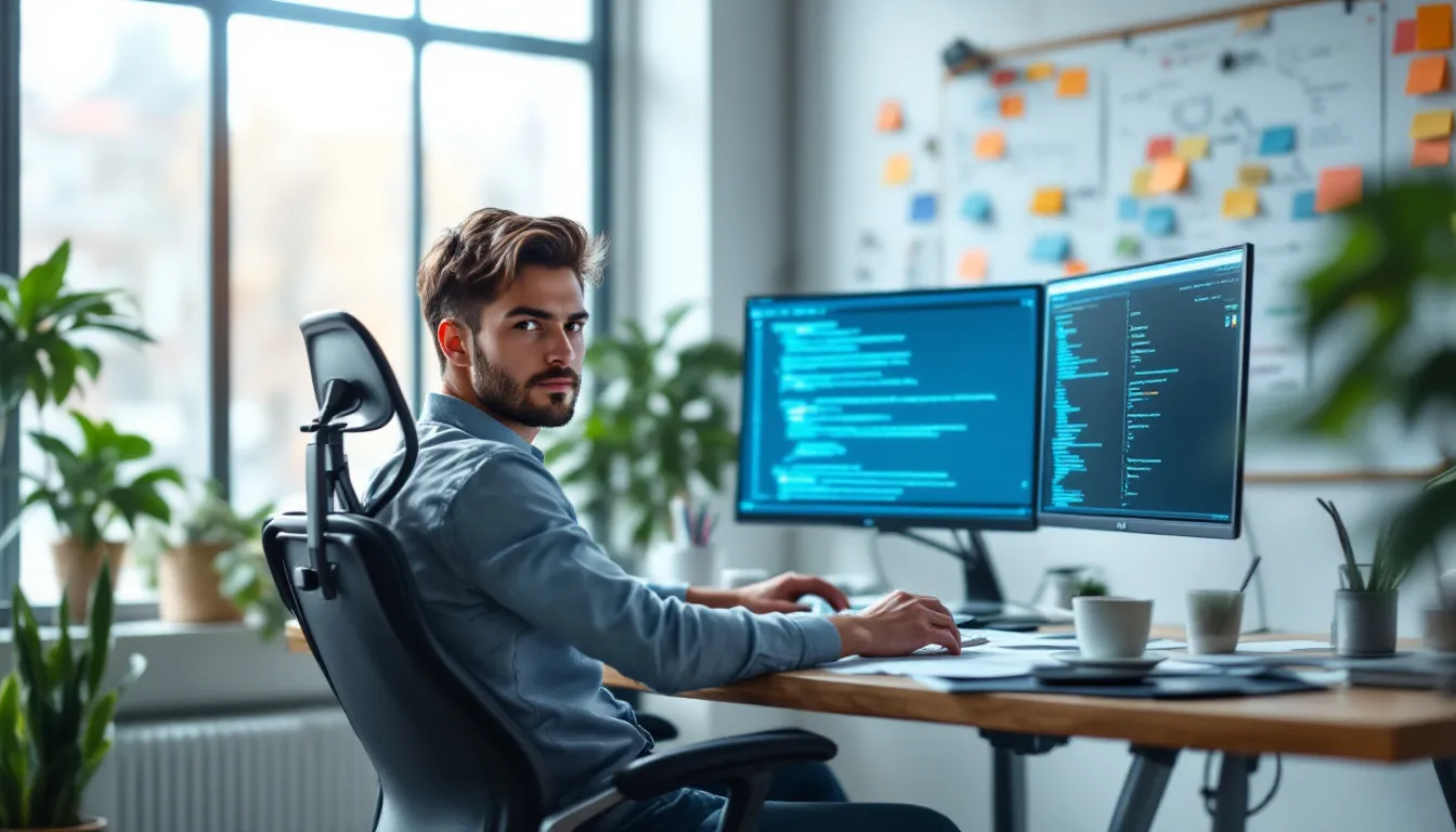 person typing on laptop with code screen