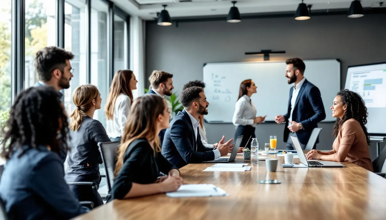 people networking in office meeting room