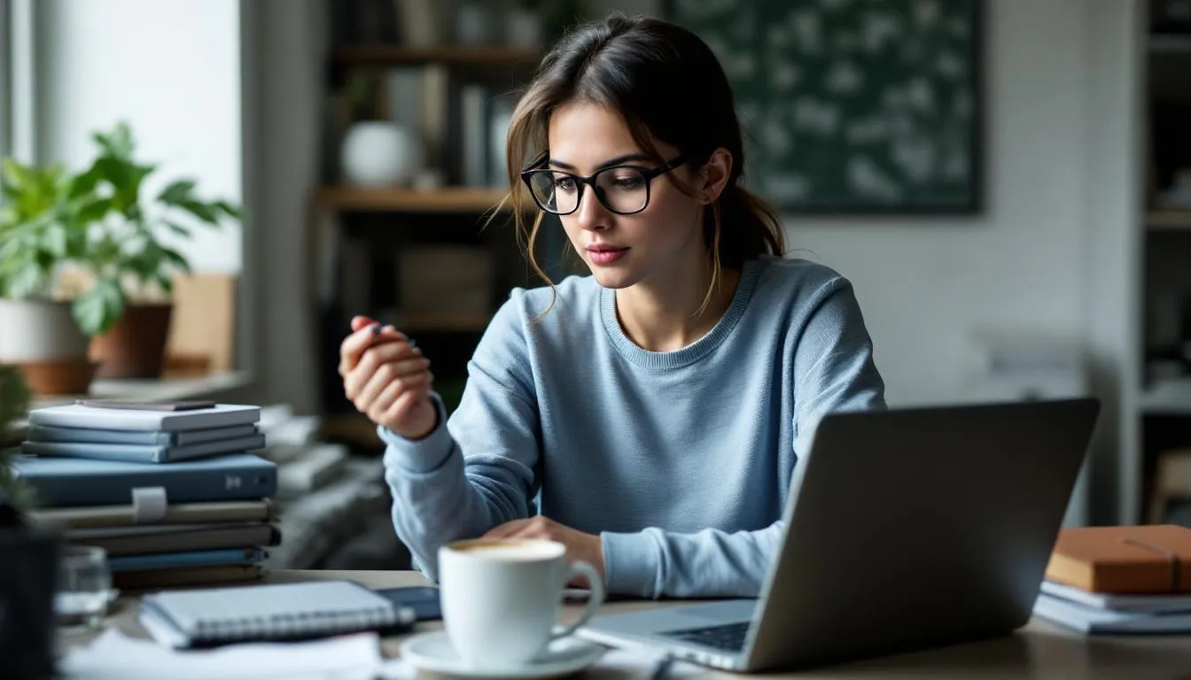 small business owner at laptop looking confident