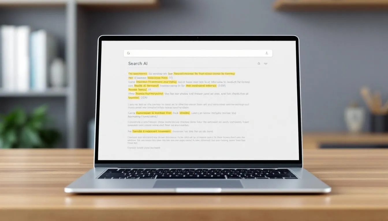 closeup of laptop showing AI search results