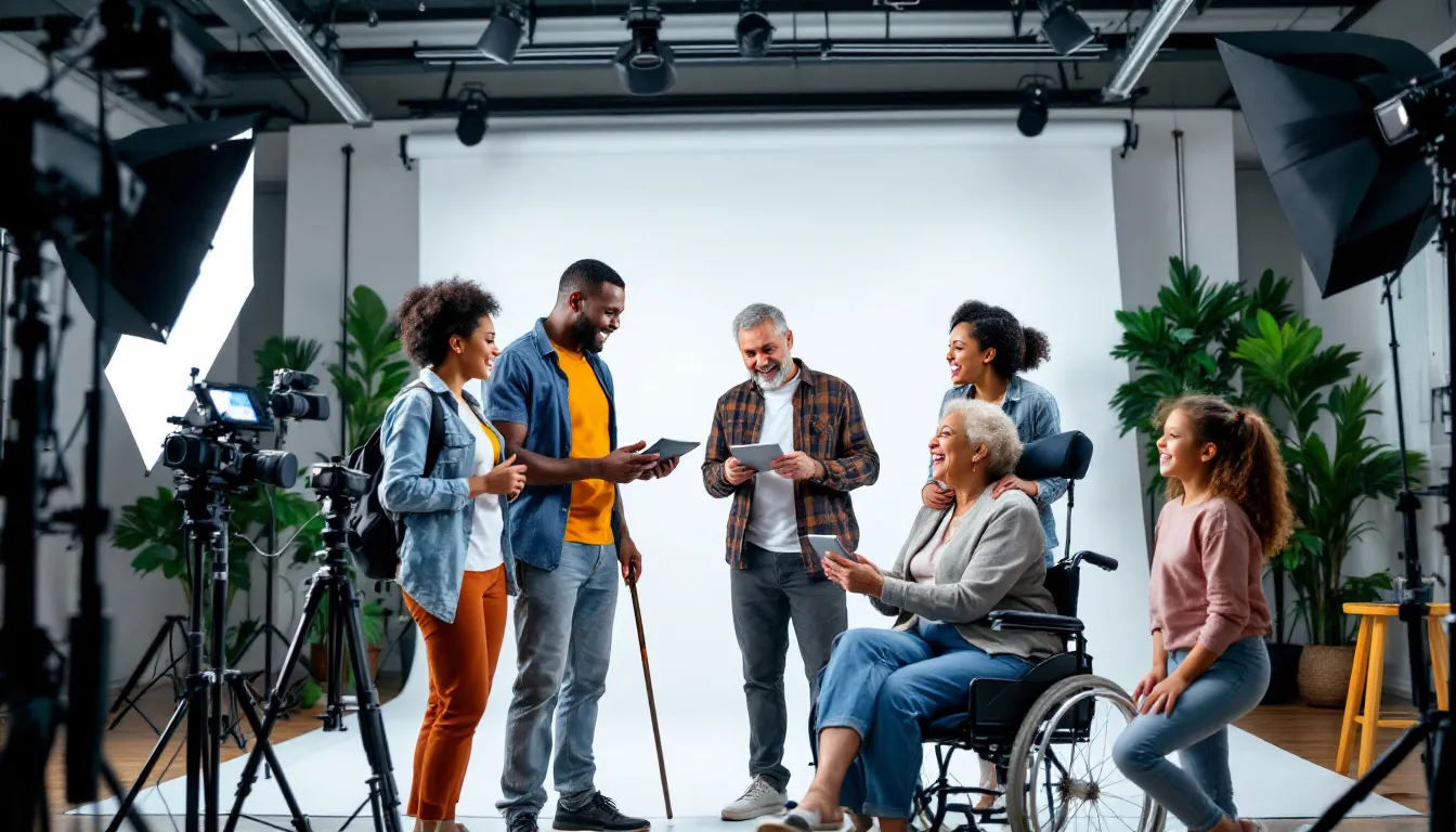 hands placing postcards and mobile ads