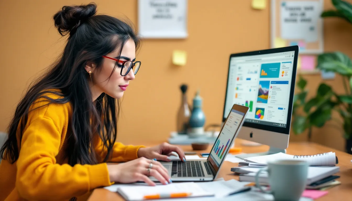 woman at desk organizing influencer outreach emails