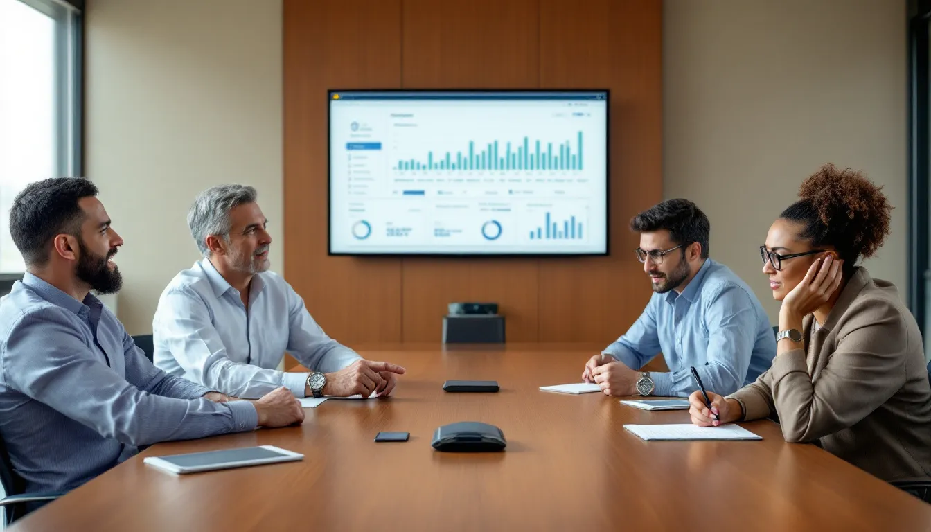 business team reviewing ad campaign data