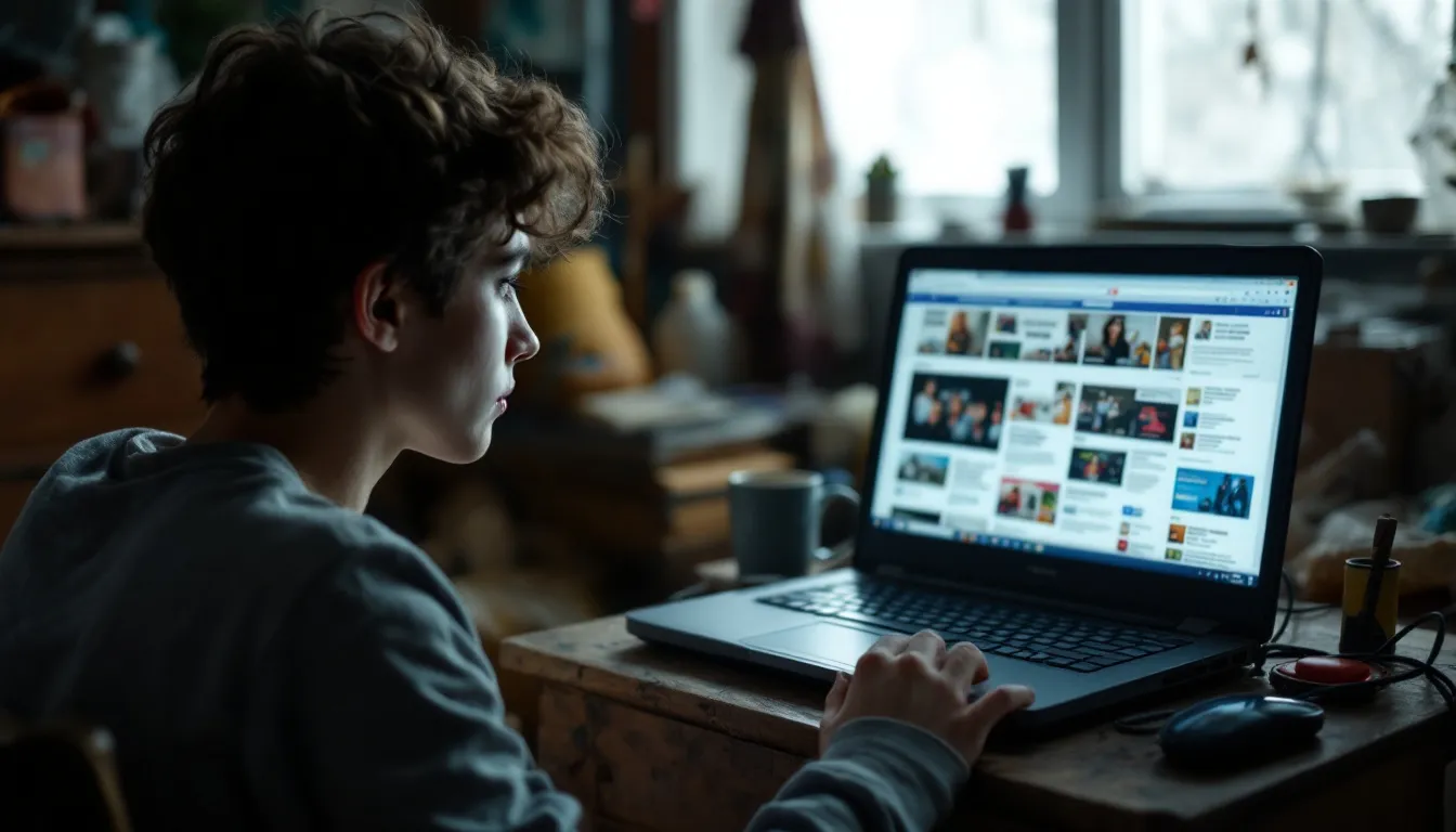 person browsing on laptop with ads showing