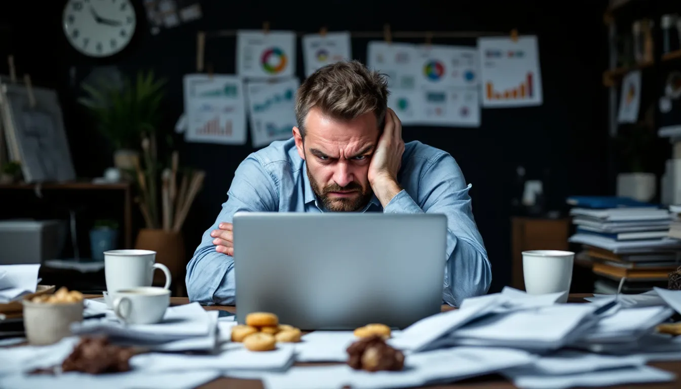 person using laptop in cozy home workspace