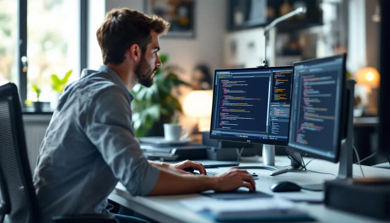 person testing software on desktop computer