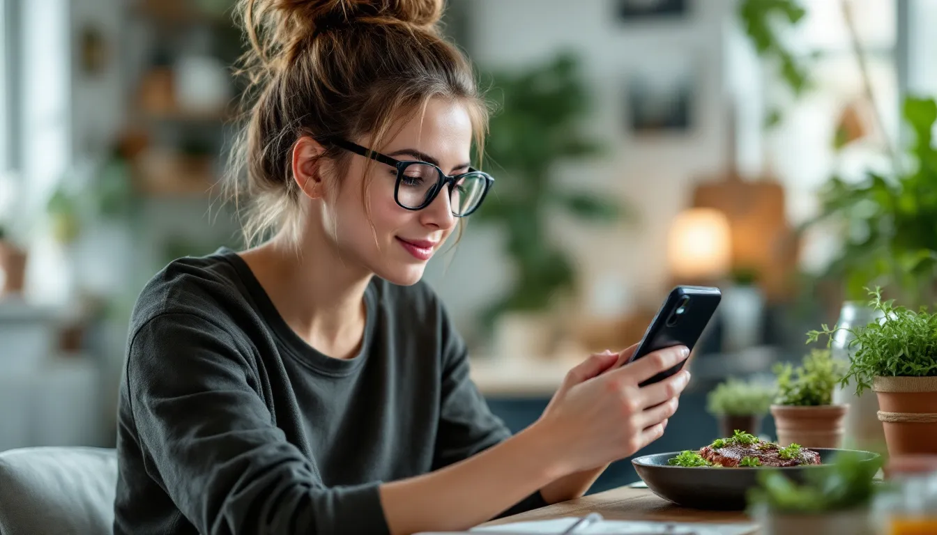 young person watching food reviews on phone