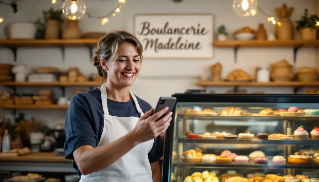 small business owner recording video in bakery